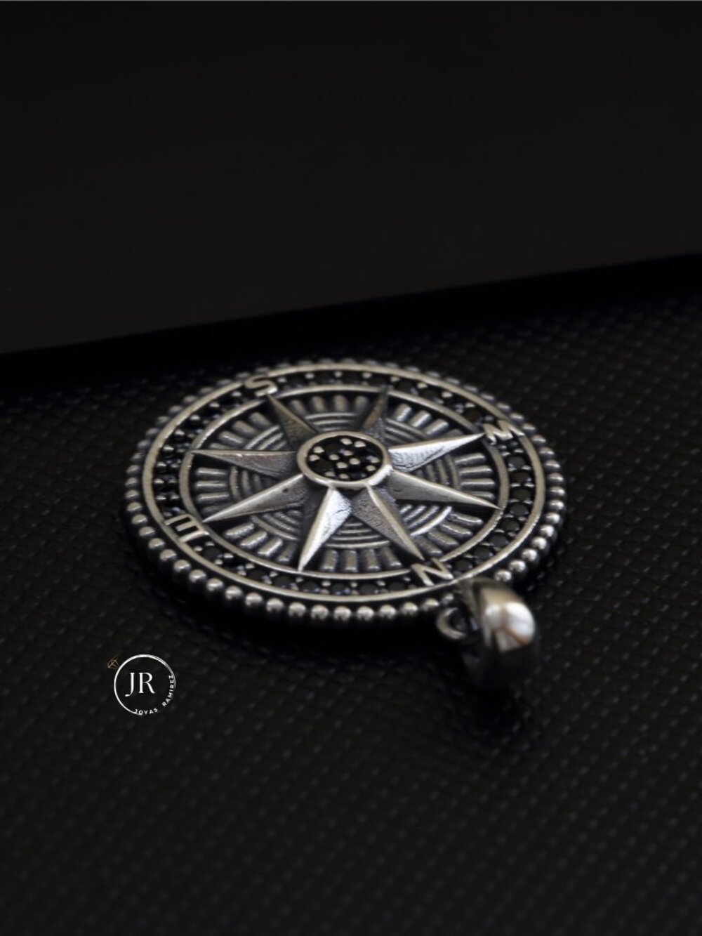 Compass Rose Pendant • .925 Sterling Silver • Oxidized Antique Nautical Charm - Picture 4 of 9